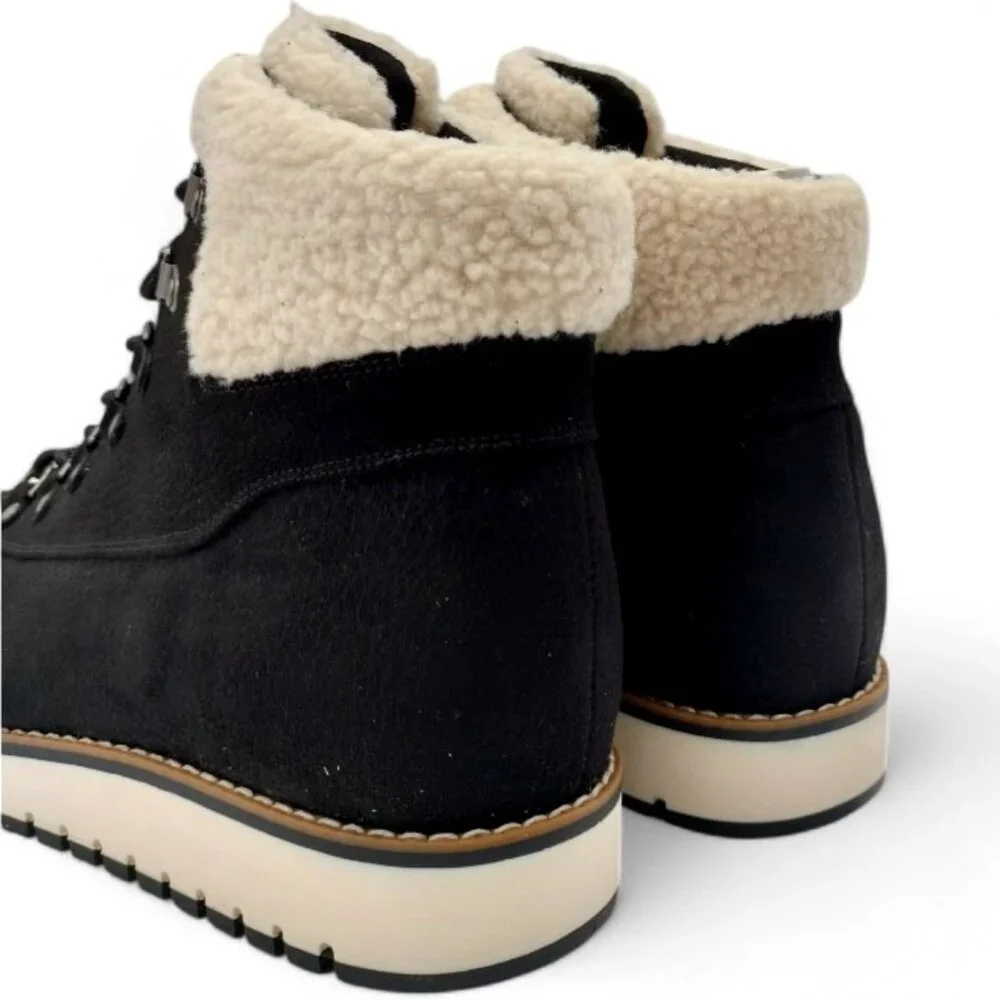 White Mountain Cozy Women’s 11 W Black Faux Shearling Wedge Heel Booties